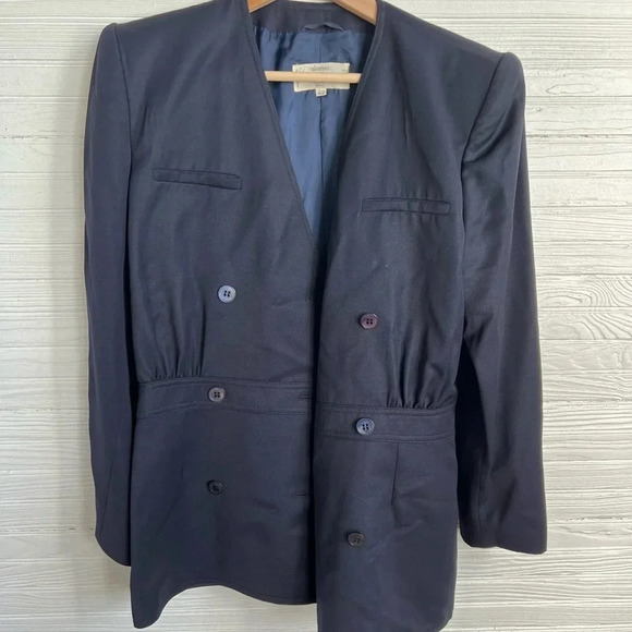 Vintage Valentino Miss V Women's Double-Breasted Blazer Navy Blue Size 42 Wool - Picture 8 of 16